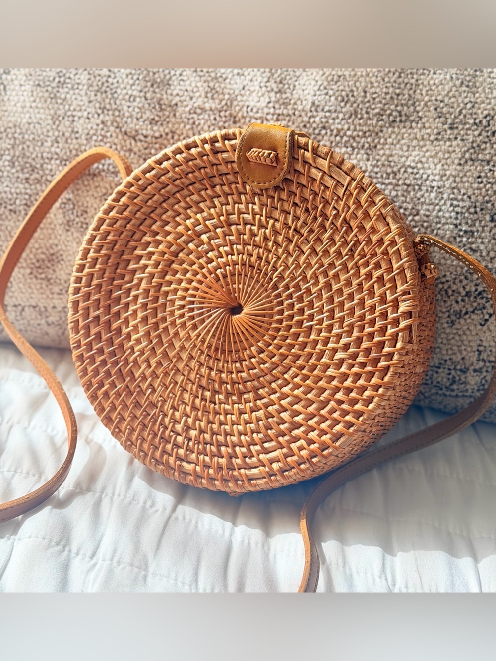 Round Rattan Crossbody Bag